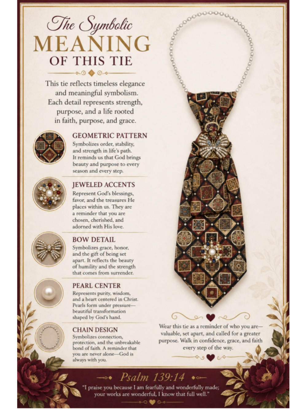Brown Multi-color Necklace Tie with Embellishments